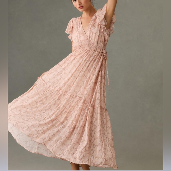 Anthropologie Plus Size 1X Sheer V-Neck Flutter Sleeve Midi Dress EUC - Picture 13 of 13